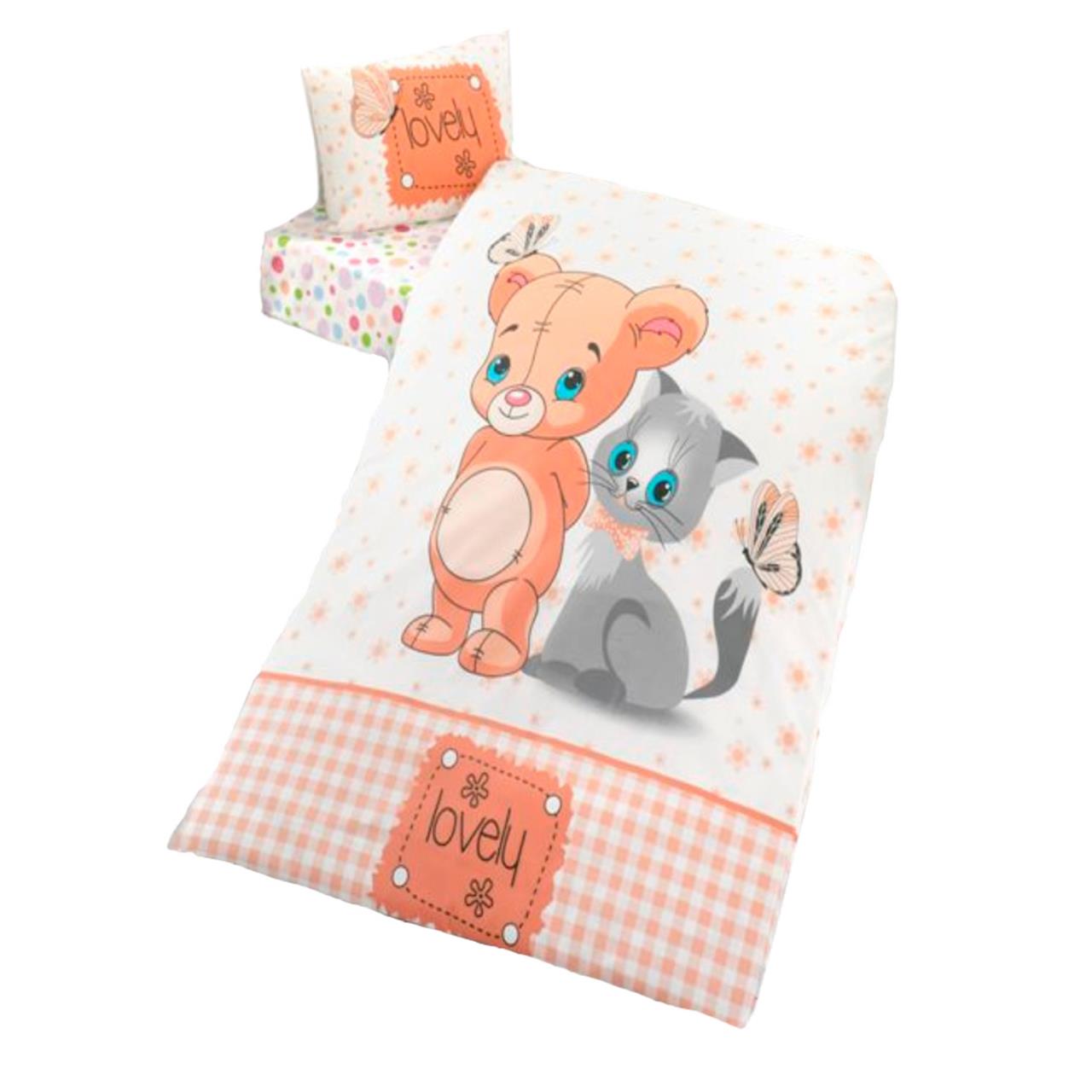 Poza Set Lenjerie Primavara - Vara Portocaliu, Bumbac, 1 x Set lenjerie, 3, Baieti, Soarece si Pisica, Nasturi - BL136 [1]