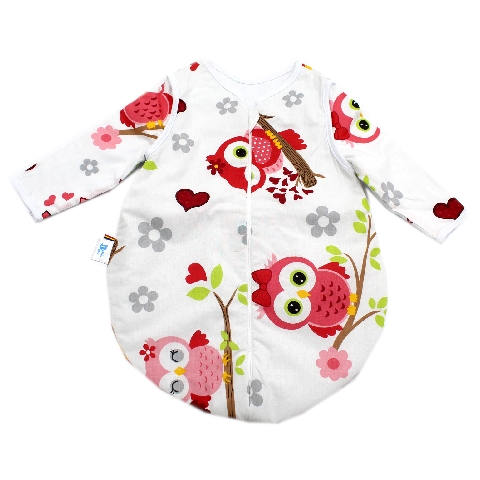 Poza Sac Dormit Toamna - Iarna Alb/Rosu, Bumbac, Bufnita - BL193 [1]