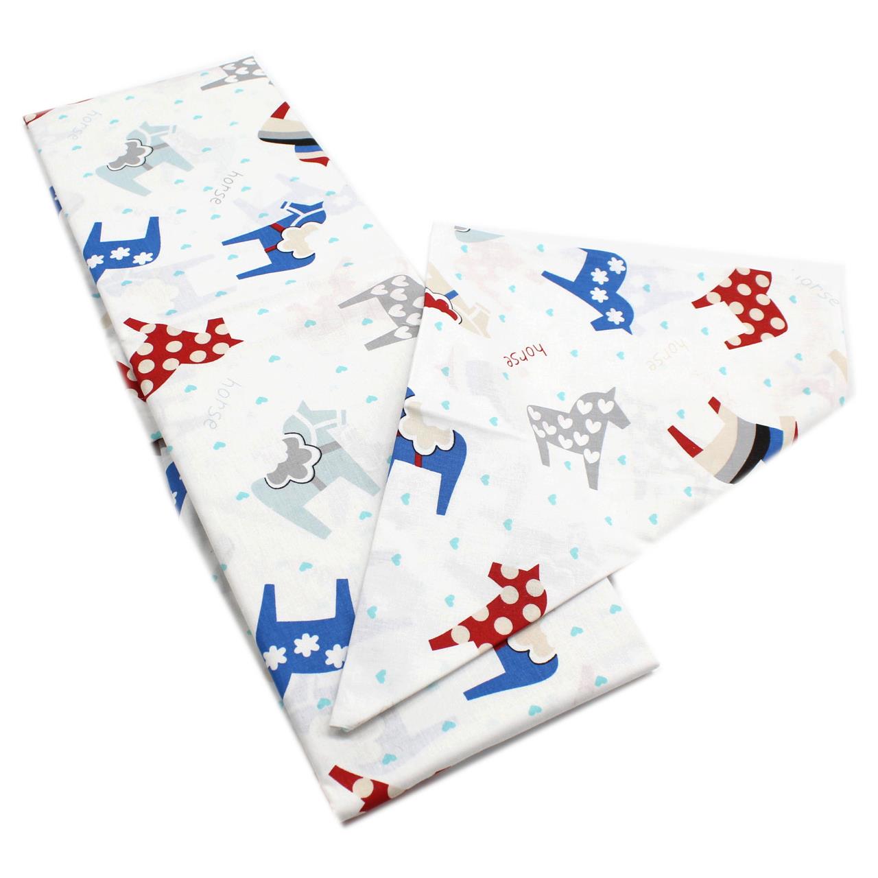 Poza Set Lenjerie Alb/Albastru, Bumbac, 1 x Set lenjerie, 2, Baieti, Caluti, Capse - BL195 [2]