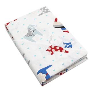 Poza Set Lenjerie Alb/Albastru, Bumbac, 1 x Set lenjerie, 2, Baieti, Caluti, Capse - BL195 [1]