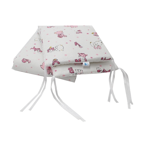 Poza Protectie Patut Alb/Roz, Bumbac, 1 x Aparatoare laterala, Baby Home - BL223 [1]