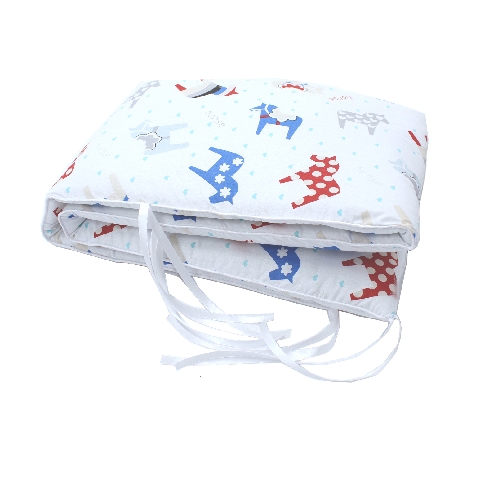 Poza Protectie Patut Alb/Albastru, Bumbac, 1 x Aparatoare laterala, Caluti - BL224 [1]