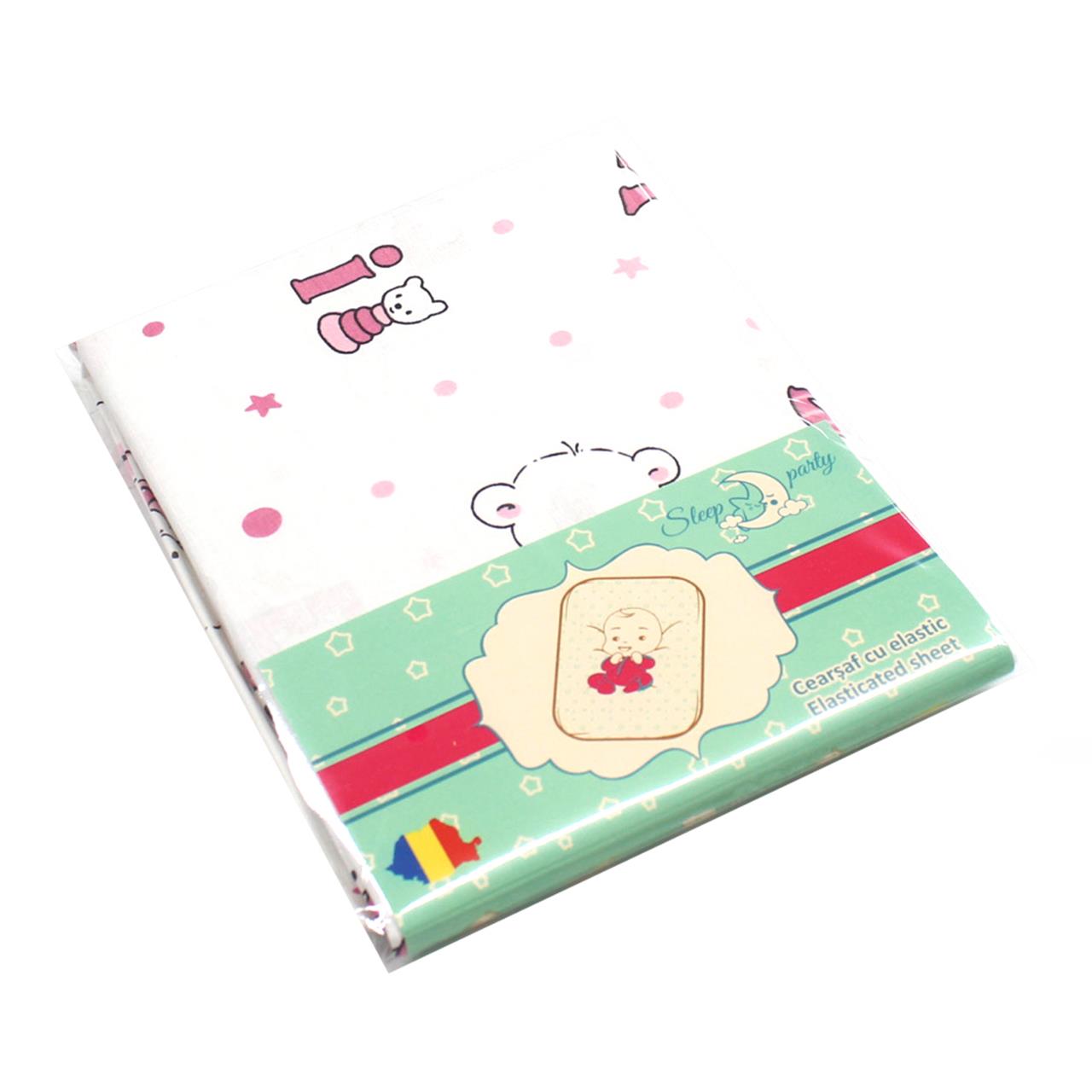 Poza Cearceaf Alb/Verde, Bumbac, 1 x Cearceaf, Baby Home, Banda elastica - BL247 [3]