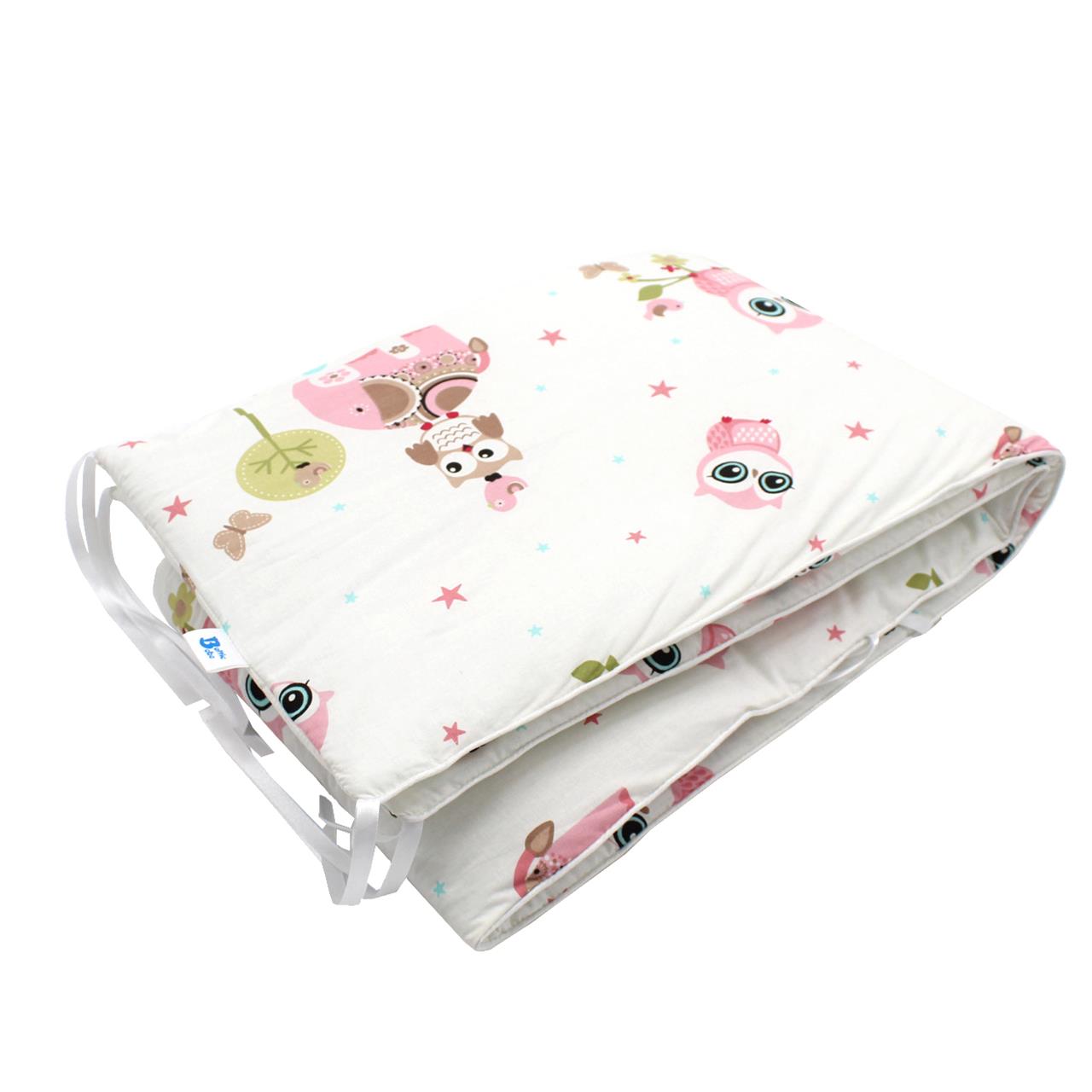 Poza Protectie Patut Alb/Roz, Bumbac, 2 x Aparatori laterale, Bufnita - BL292 [2]