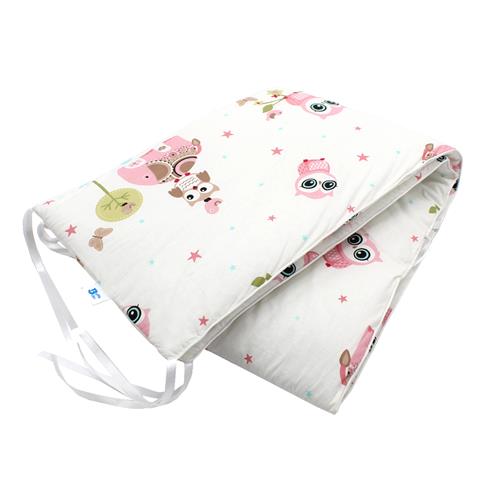 Poza Protectie Patut Alb/Roz, Bumbac, 2 x Aparatori laterale, Bufnita - BL292 [1]