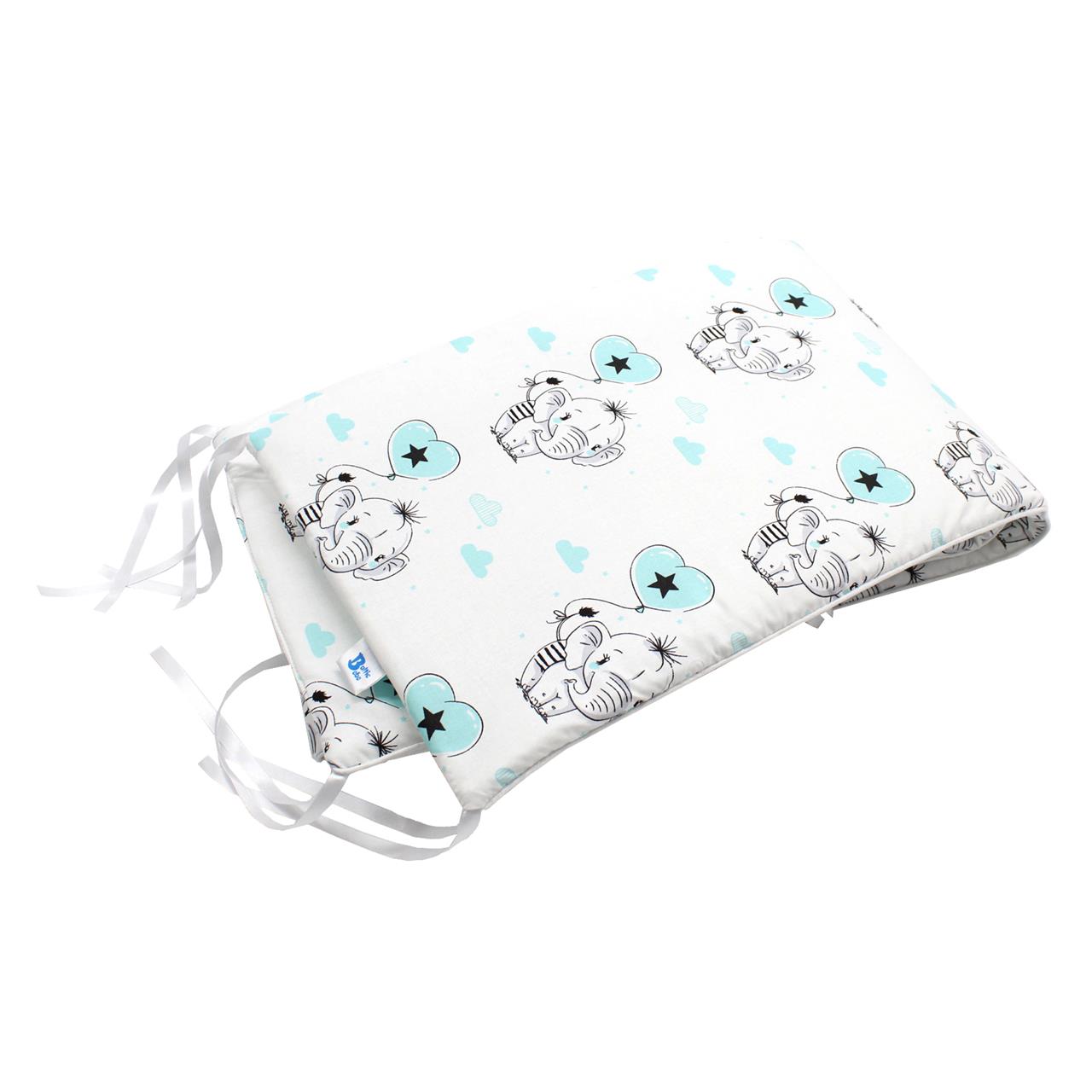 Poza Protectie Patut Alb/Albastru, Bumbac, 2 x Aparatori laterale, Elefant - BL293 [1]