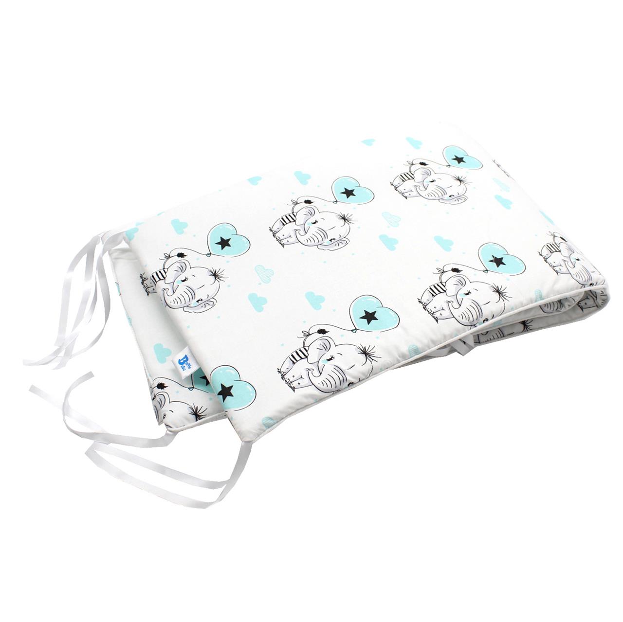 Poza Protectie Patut Alb/Albastru, Bumbac, 2 x Aparatori laterale, Elefant - BL293 [2]