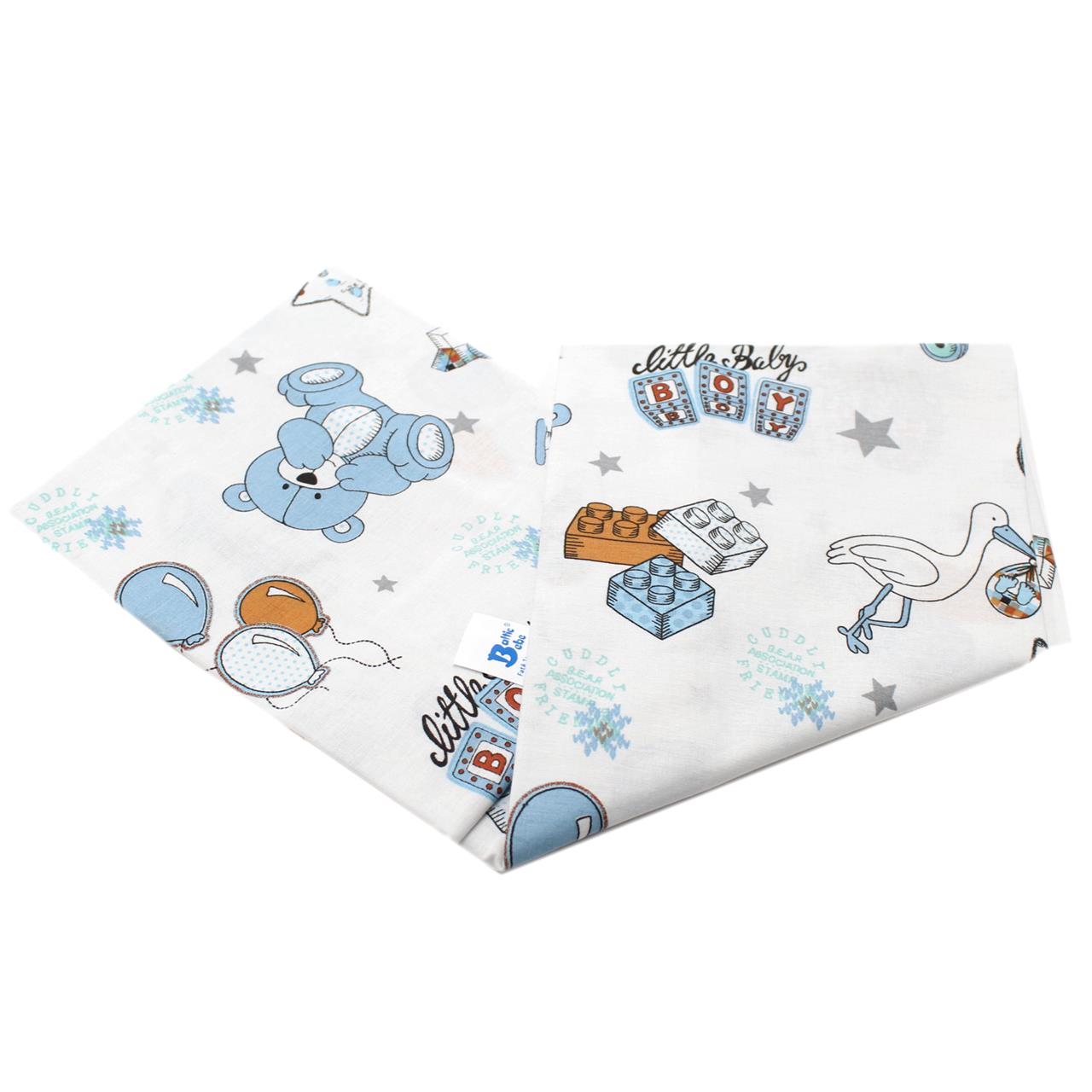 Poza Cearceaf Alb/Albastru, Bumbac, 1 x Cearceaf, Ursulet, Banda elastica - BL356 [3]