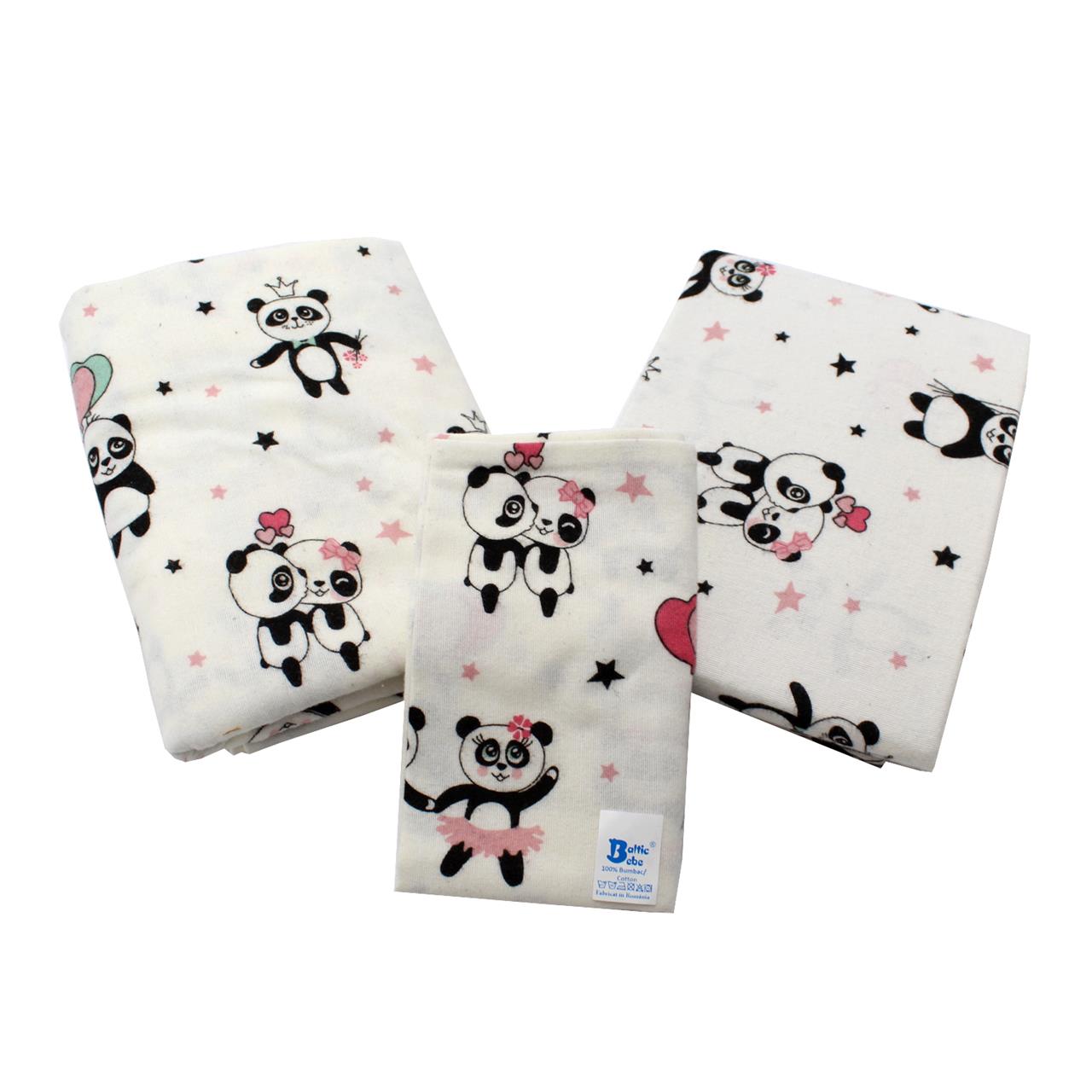 Poza Set Lenjerie Alb/Roz, Bumbac, 3, Fete, Ursul Panda, Capse - BL455 [1]