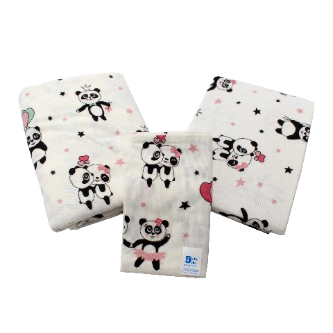 Poza Set Lenjerie Alb/Roz, Bumbac, 3, Fete, Ursul Panda, Capse - BL455 [1]