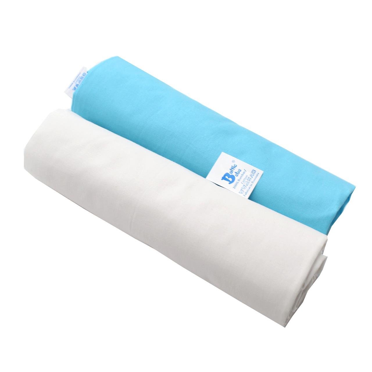 Poza Cearceaf Alb/Albastru, Bumbac, 2 x Cearceaf, Banda elastica - BL466 [1]