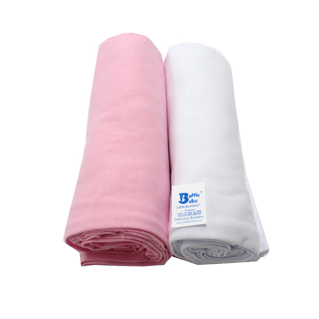 Poza Cearceaf Alb/Roz, Bumbac, 2 x Cearceaf, Universal, Banda elastica - BL483 [1]