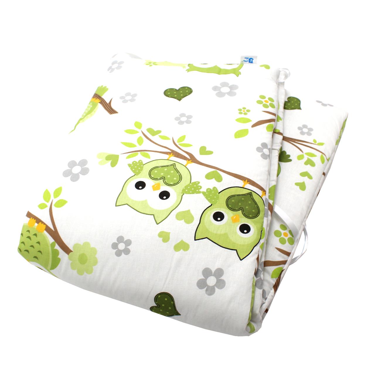 Poza Protectie Patut Alb/Verde, Bumbac, 2 x Aparatori laterale, Bufnita, Siret - BL488 [1]