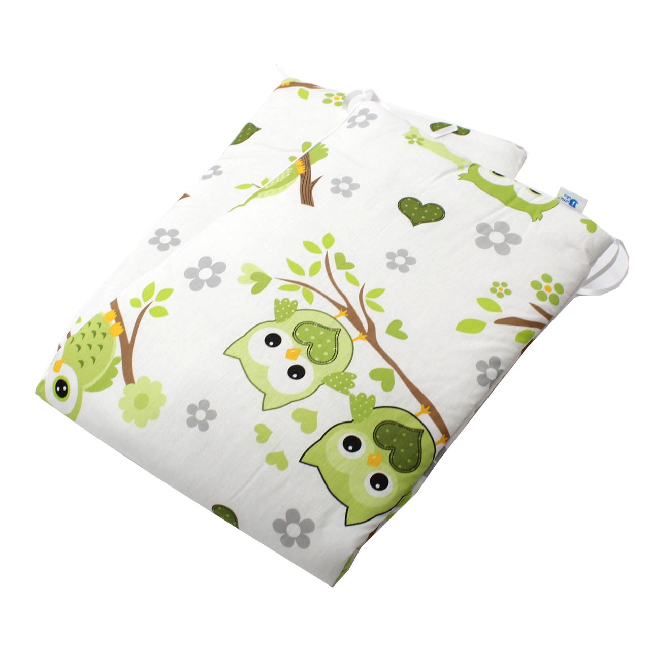 Poza Protectie Patut Alb/Verde, Bumbac, 2 x Aparatori laterale, Bufnita, Siret - BL488 [2]