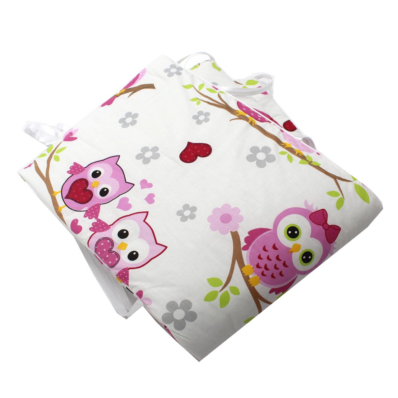 Poza Protectie Patut Alb/Roz, Bumbac, 2 x Aparatori laterale, Bufnita - BL493 [2]