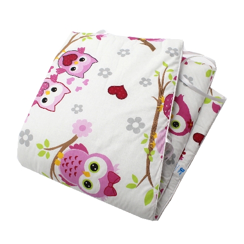 Poza Protectie Patut Alb/Roz, Bumbac, 2 x Aparatori laterale, Bufnita - BL493 [1]