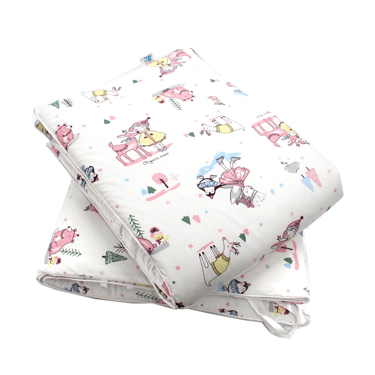 Poza Protectie Patut Alb/Roz, Bumbac, Aparatori latarale, Cerb, Snur - BL628 [3]