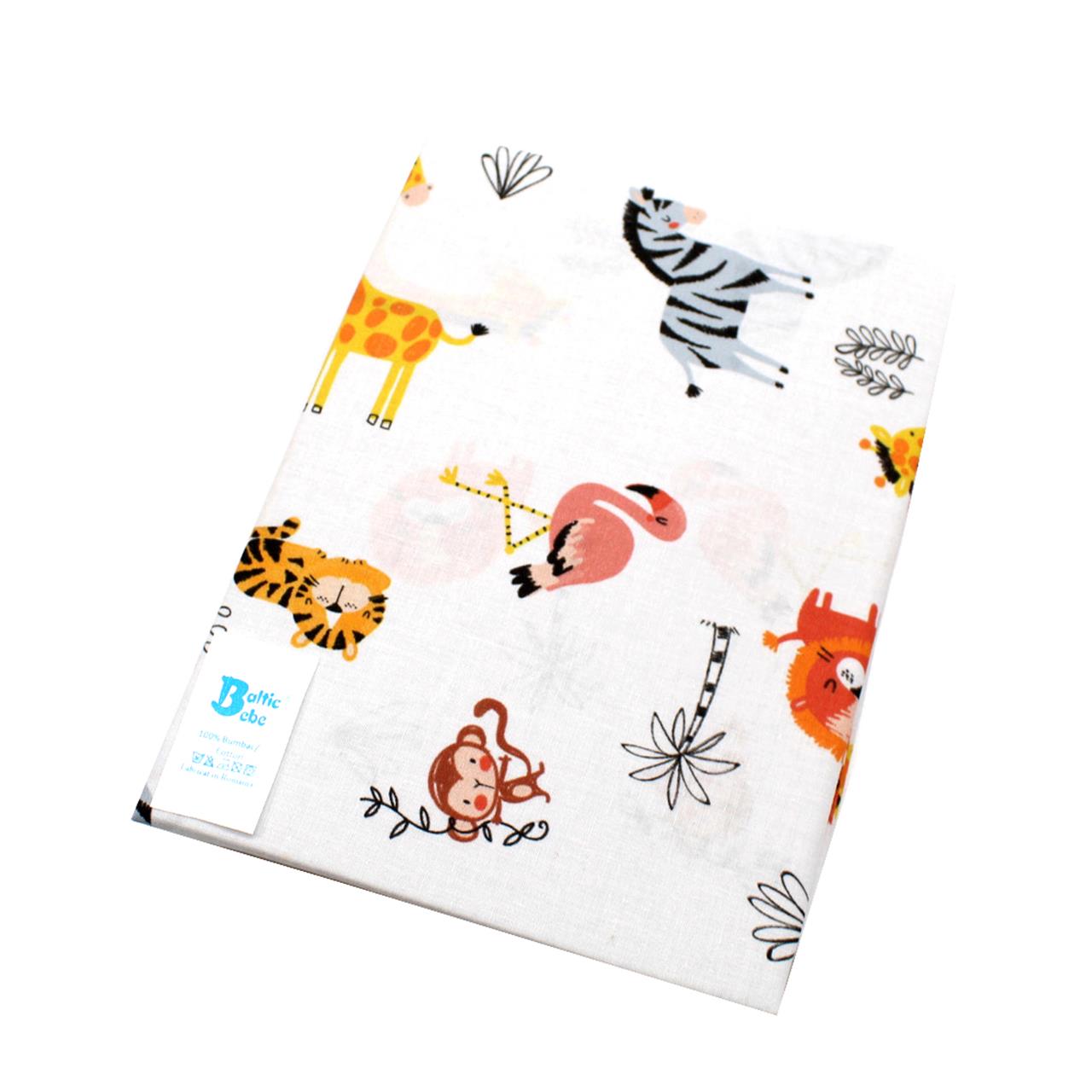 Poza Cearceaf Alb/Multicolor, Bumbac Percale, 1 x Cearceaf cu elastic, Flamingo, Banda elastica - BL694 [1]